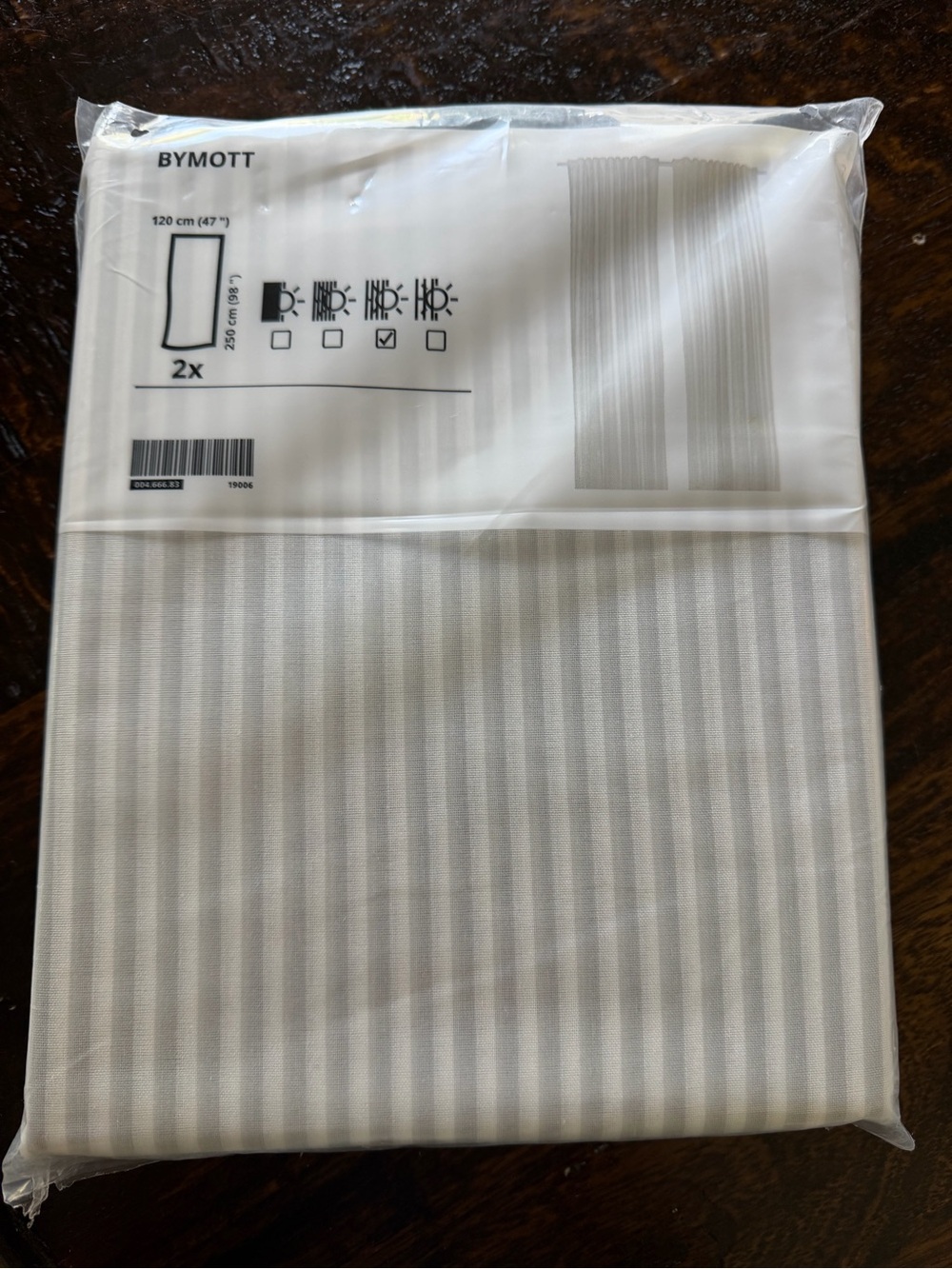 IKEA BYMOTT 98"  White and Light Gray Stripe Curtains with Heading Tape